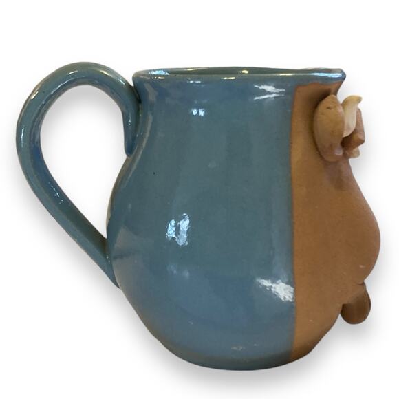 Unique Vintage Hand Thrown Sky Blue Tan Goofy Cow Oversize Coffee Mug Farmhouse - Picture 2 of 16